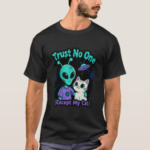 Lustige Katze Alien UFO Süße Kitty Raum Raumschiff T-Shirt