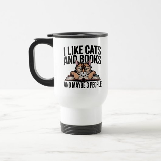 Lustige Katze antisoziale Kitty Introvertierte Büc Reisebecher (Links)
