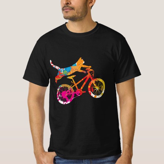 Lustige Katze auf einem Fahrrad in Farbe. T-Shirt (Vorderseite)