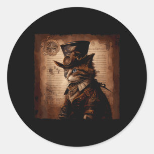 Lustige Katze Cowboy Steampunk Runder Aufkleber