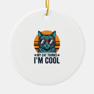 Lustige Katze denkt, ich bin cool vintage Keramik Ornament