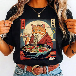 Lustige Katze, die Ramen isst, Japanisch für Katze T-Shirt
