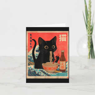 Lustige Katze, die Ramen isst, Vintage-Japanische Karte