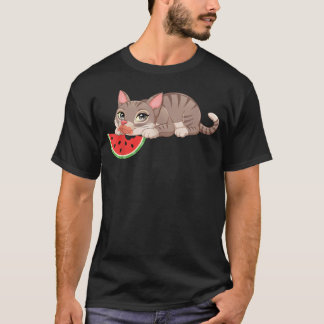 Lustige Katze, die Wassermelone isst T-Shirt