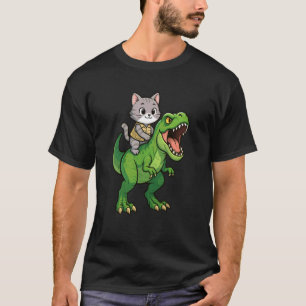 Lustige Katze Dinosaurier Trex Zoowärter Mama Papa T-Shirt