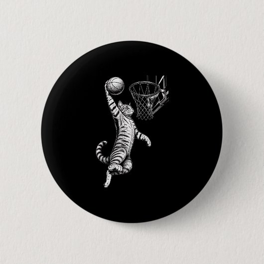 Lustige Katze dunken Basketballkorb Button (Vorderseite)