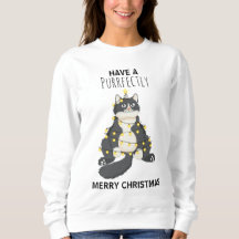 Lustige Katze eingewickelt in Weihnachtslichter Wi