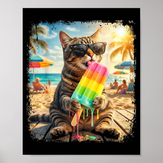 Lustige Katze Eis Sommer Tier Sonnenbrille Meme Poster (Vorne)