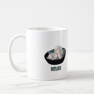 lustige Katze entspannt sich Kaffeetasse