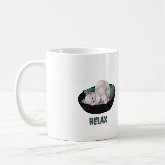 lustige Katze entspannt sich Kaffeetasse (Links)