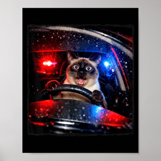 Lustige Katze fährt Polizei Jagd Kätzchen Meme Hum Poster (Vorne)