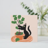 Lustige Katze Feigenbaum Topfpflanzen Handgezeichn (Stehend Vorderseite)