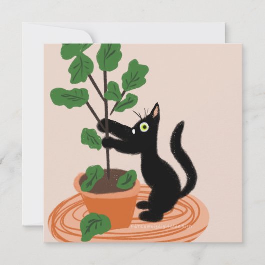 Lustige Katze Feigenbaum Topfpflanzen Handgezeichn (Vorderseite)