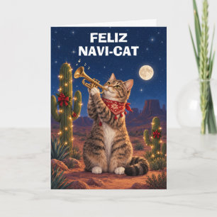 Lustige Katze Feliz Navi-Cat Trompete Weihnachtska Karte