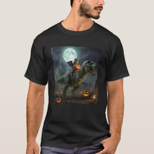 Lustige Katze Fledermaus Reitet auf einem T-Rex Sü T-Shirt