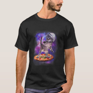 Lustige Katze fliegt eine Pizza Astronaut Kätzchen T-Shirt