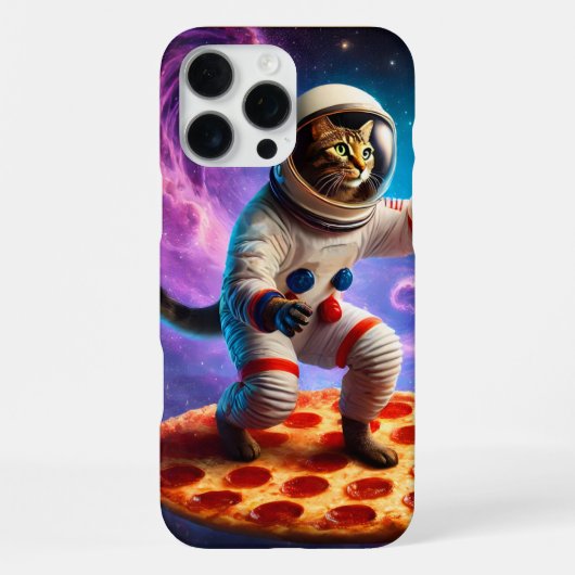 Lustige Katze fliegt eine Pizza Astronaut Kitty We iPhone Hülle (Rückseite)