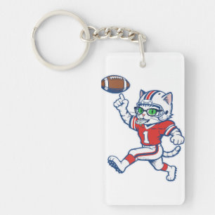 Lustige Katze Football-Spieler Schlüsselanhänger