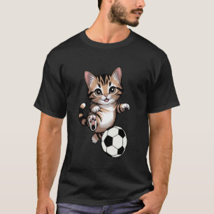 Lustige Katze Fußball Ball Grafik Kätzchen Sportli T-Shirt