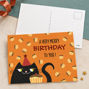 Lustige Katze Geburtstag Postkarte Cupcake Süß