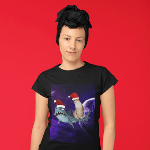 LUSTIGE KATZE & HAI IM WELTALL WEIHNACHTS T-Shirts