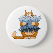 Lustige Katze hält Fisch Cartoon Hungrige Katze Button (Vorderseite)