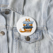 Lustige Katze hält Fisch Cartoon Hungrige Katze Button (Beispiel)