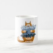 Lustige Katze hält Fisch Cartoon Hungrige Katze Kaffeetasse (Mittel)