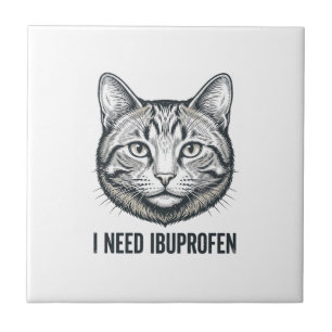 Lustige Katze Ibuprofen Vintage Gravur Design_1 Fliese