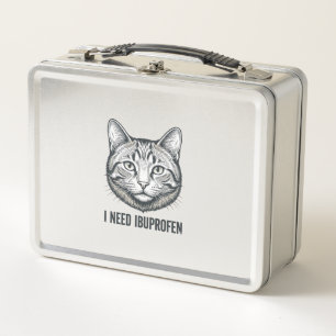 Lustige Katze Ibuprofen Vintage Gravur Design_1 Metall Brotdose