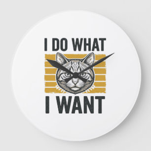 Lustige Katze Ich mache was ich will Vintage Gravu Große Wanduhr