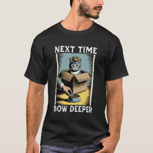 Lustige Katze in der Box verbeugt sich das nächste T-Shirt