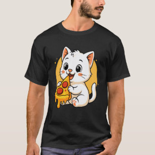 Lustige Katze isst Pizza Grafik Jungen Mädchen Kat T-Shirt
