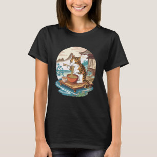 Lustige Katze isst Ramen-Schüssel-Illustration T-Shirt