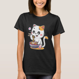 Lustige Katze isst Ramen Vintage japanische Nudeln T-Shirt