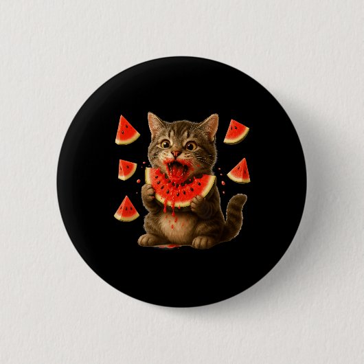 Lustige Katze isst Wassermelonen-Scheibe Wassermel Button (Vorderseite)