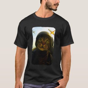 Lustige Katze Kampfflugzeug Pilot Kitty Selfie T-Shirt