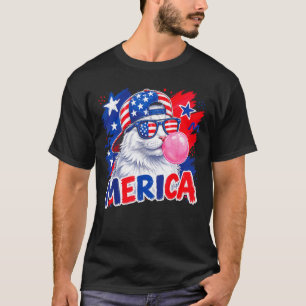 Lustige Katze Kaugummi 4. Juli Männer Frauen ameri T-Shirt