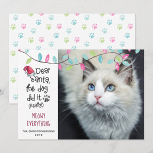 Lustige Katze LIEBER SANTA Lichter Foto Feiertagskarte