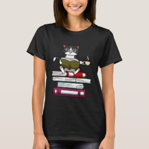 Lustige Katze liest Bücher Katze und Kaffee T-Shirt
