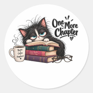Lustige Katze liest Bücher Noch ein Kapitel Sticke Runder Aufkleber