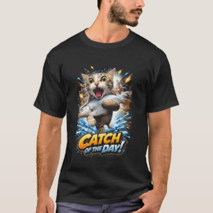 Lustige Katze mit Fisch Cartoon-Design Katze T-Shirt