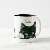 lustige Katze mit Fischknochen Kaffee Tasse Schwar (VorderseiteRechts)