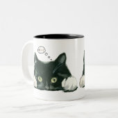 lustige Katze mit Fischknochen Kaffee Tasse Schwar (Vorderseite Links)