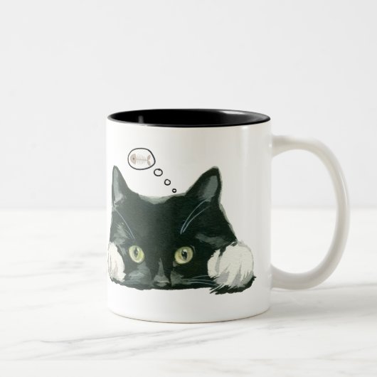 lustige Katze mit Fischknochen Kaffee Tasse Schwar (Rechts)