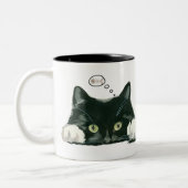 lustige Katze mit Fischknochen Kaffee Tasse Schwar (Links)