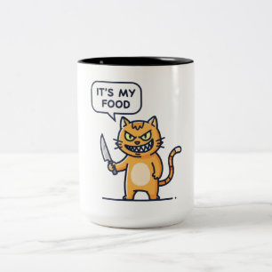 Lustige Katze mit Messer Zweifarbige Tasse