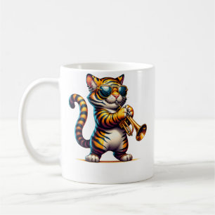 Lustige Katze mit Sonnenbrille liebt Musik Katze s Kaffeetasse
