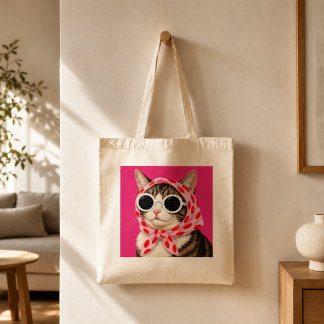 Lustige Katze mit Sonnenbrille und Kopftuch Tragetasche