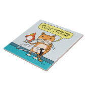 Lustige Katze mit Vogel und Metallsäge Fliese (Seite)